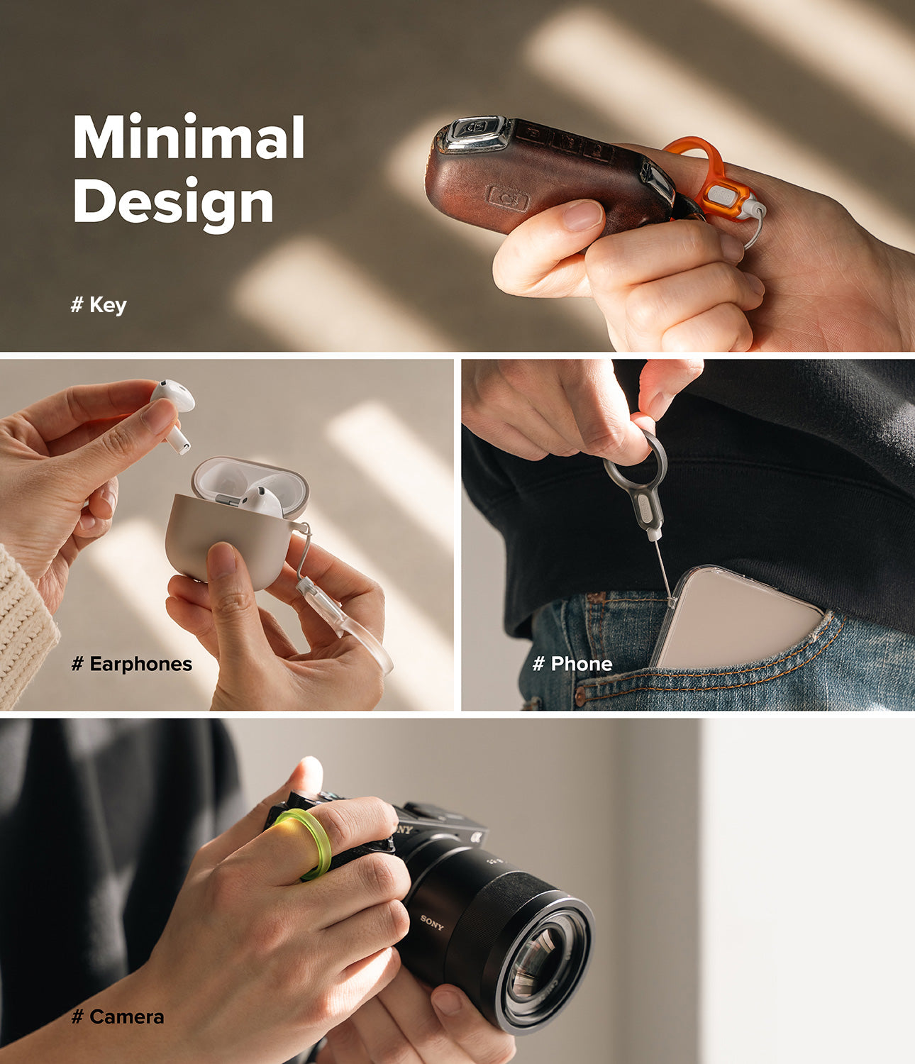 Minimal Design for Key, Earphones, Phone, and Camera