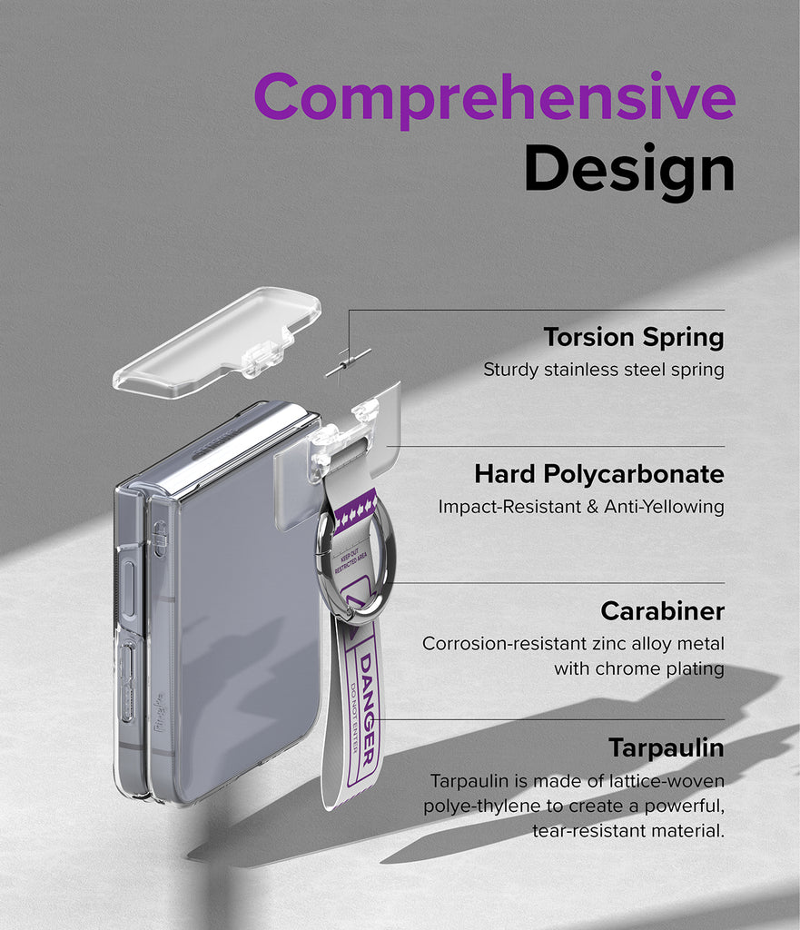 Ringke Hinge Cover Compatible con Funda Samsung Galaxy Z Flip 5 5G (2023),  Z Flip 4 5G (2022), Protección de Bisagra Transparente Sólida con Correa 