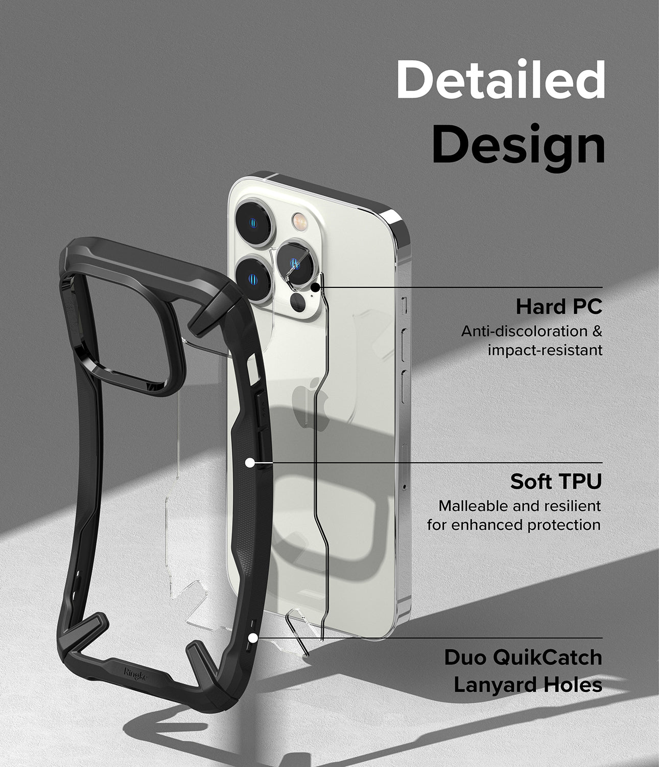 iPhone 14 Pro Max Case | Fusion-X - Black - Detailed Design. Anti-discoloration and impact-resistant. Hard PC. Malleable and resilient for enhanced protection with Soft TPU. Duo QuikCatch Lanyard Holes.