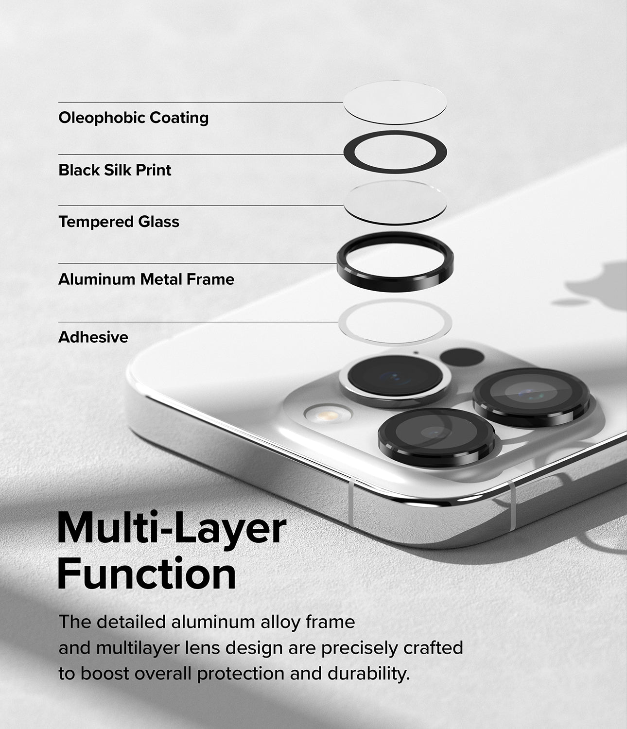 For iPhone 15 Pro Max/Pro/Plus Metal Ring Tempered Glass Camera