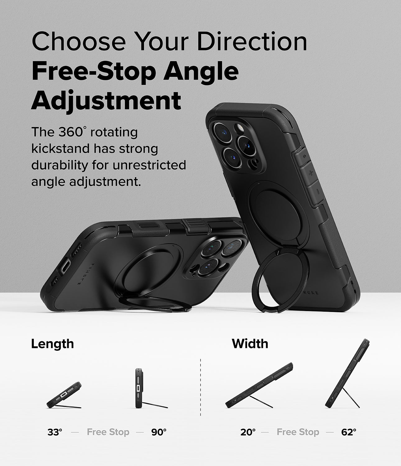 Choose Your Direction Free-Stop Angle Adjustment