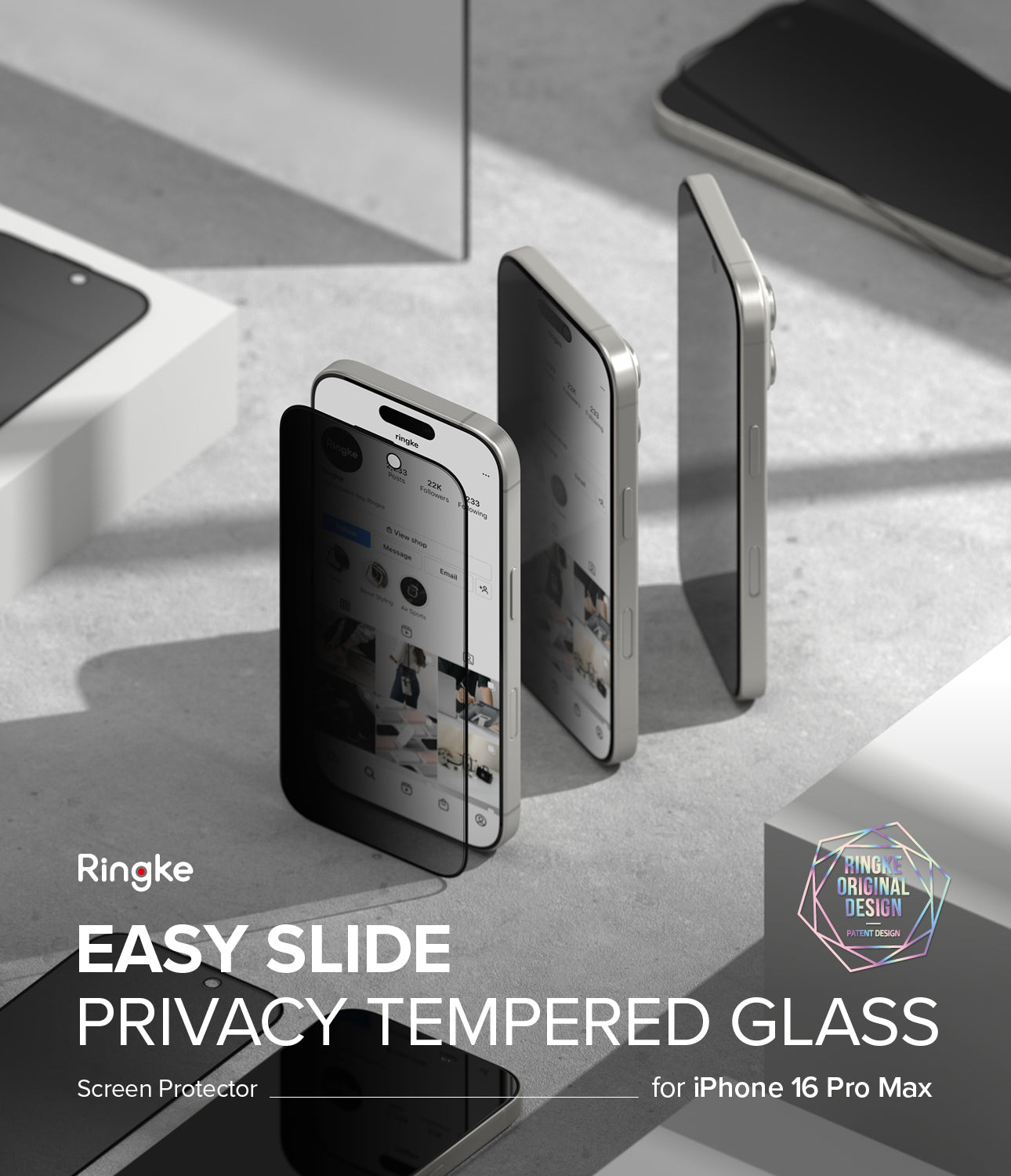 Easy Slide Privacy Tempered Glass for iPhone 16 Pro Max Screen Protector | Ringke