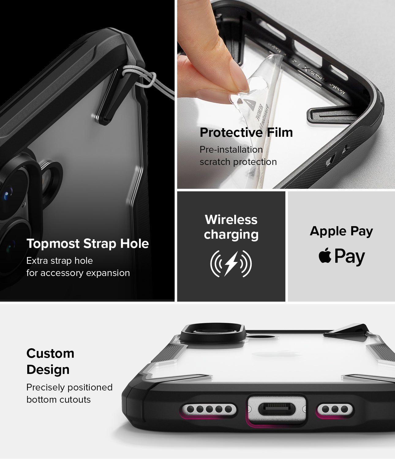 Features - Topmost Strap Hole, Protective Film, Wireless Charging, Apple Pay, Custom Design