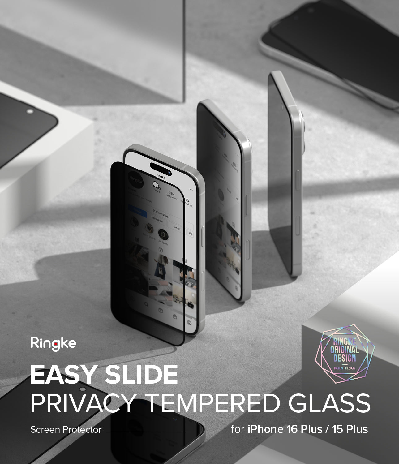 Easy Slide Privacy Tempered Glass for iPhone 16 Plus / 15 Plus Screen Protector | Ringke