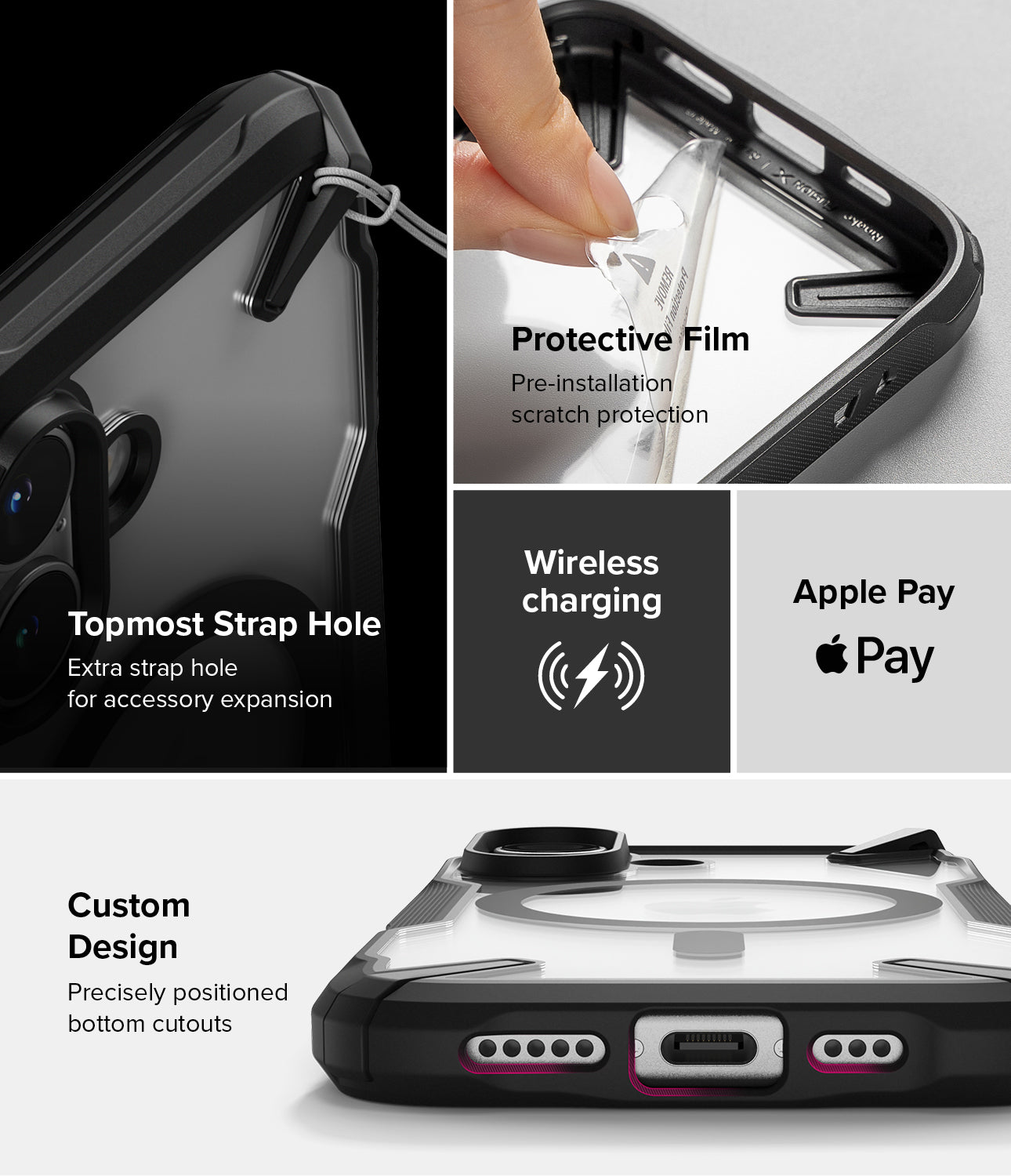 Features - Topmost Strap Hole, Protective Film, Wireless Charging, Apple Pay, Custom Design