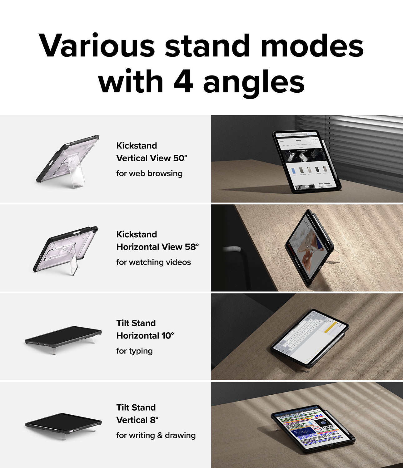 various stand modes with 4 angles