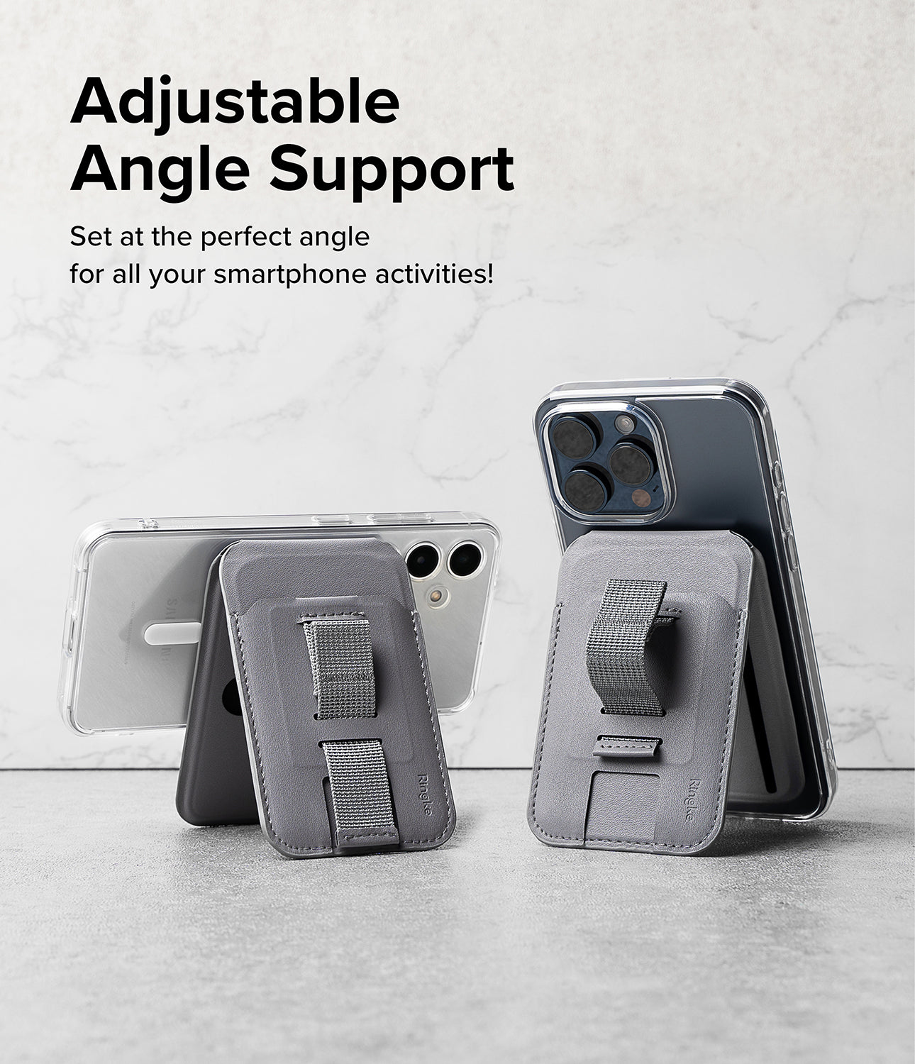 Ringke Stand Grip Magnetic Card Holder Wallet - Adjustable Angle Support. Set at the perfect angle for all your smartphone activities.