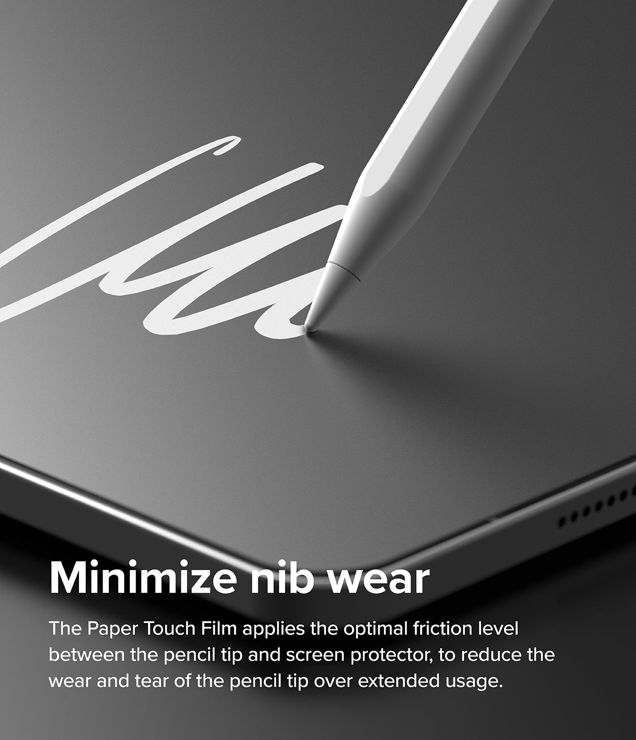 iPad Pro 11" (M4) Screen Protector | Paper Touch Film - Soft - Minimize Nib Wear. The Paper Touch Film applies the optimal friction level between the pencil tip and screen protector, to reduce the wear and tear of the pencil tip over extended usage.