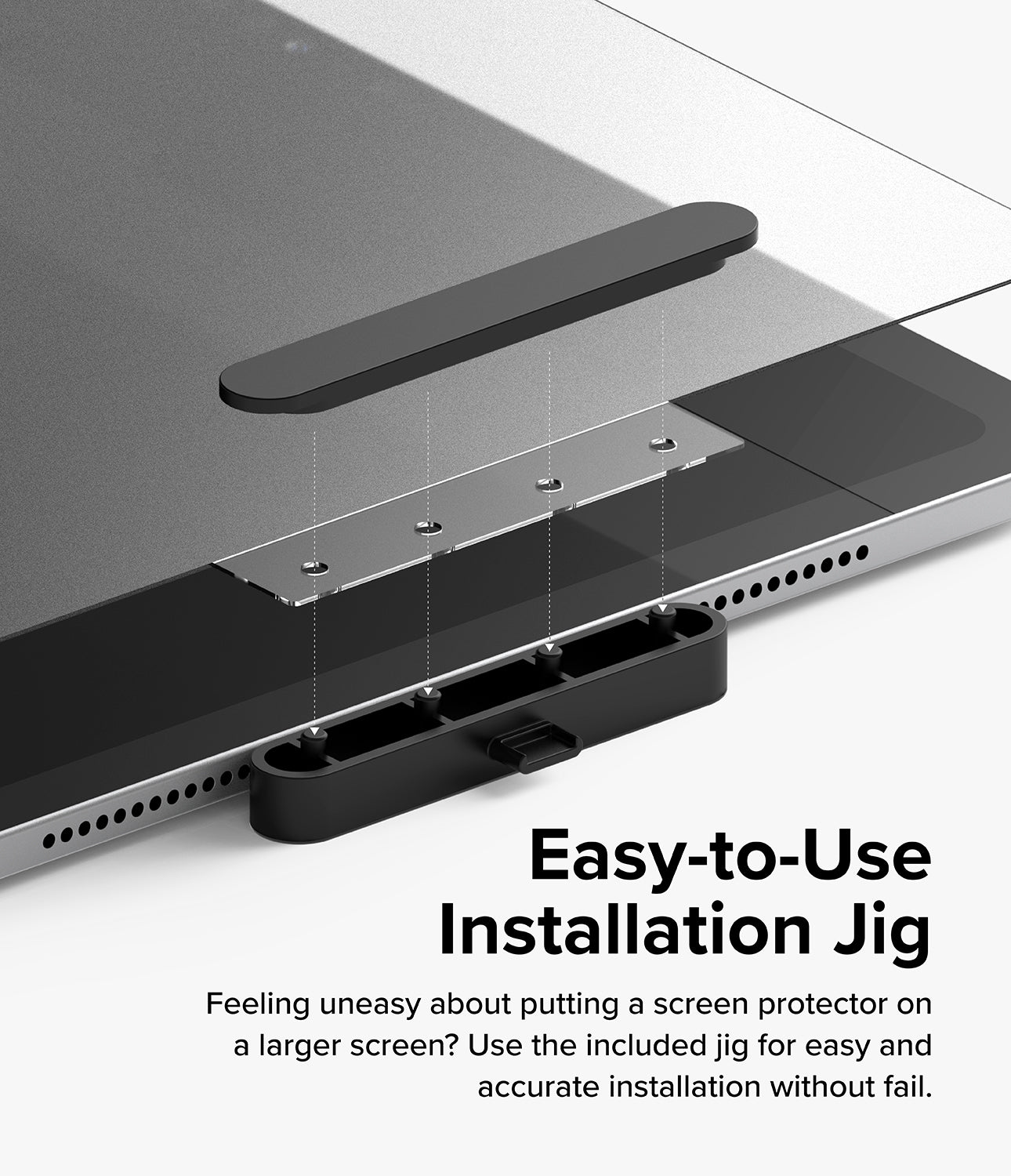 iPad Pro 11" (M4) Screen Protector | Paper Touch Film - Soft - Easy-to-Use Installation Jig. Feeling uneasy about putting a screen protector on a larger screen? Use the included jig for easy and installation without fail.