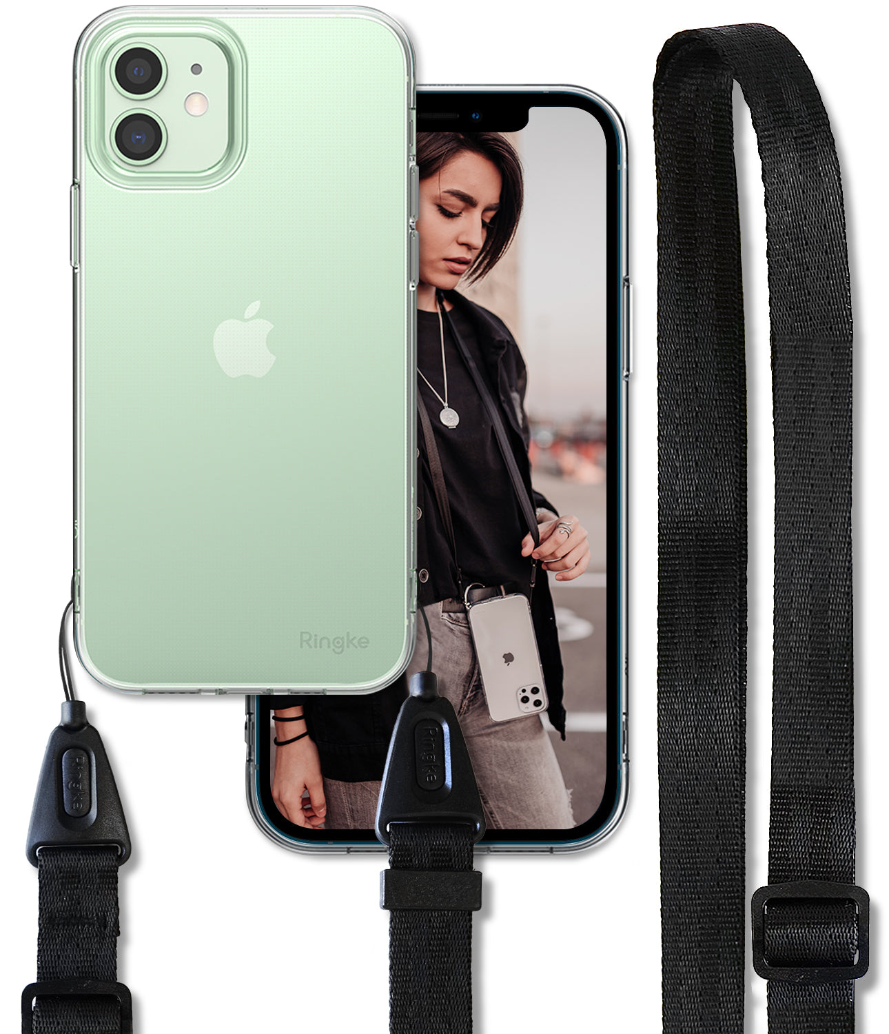 Ringke Air Case Designed for iPhone 12 Mini (2020) with Shoulder Strap - Smoke Black